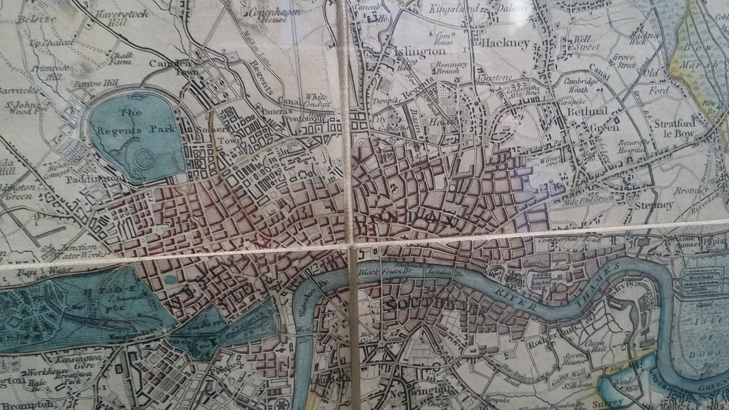 Hand-coloured map, extends from Hertford to Dorking and from Beaconsfield to Chelmsford.