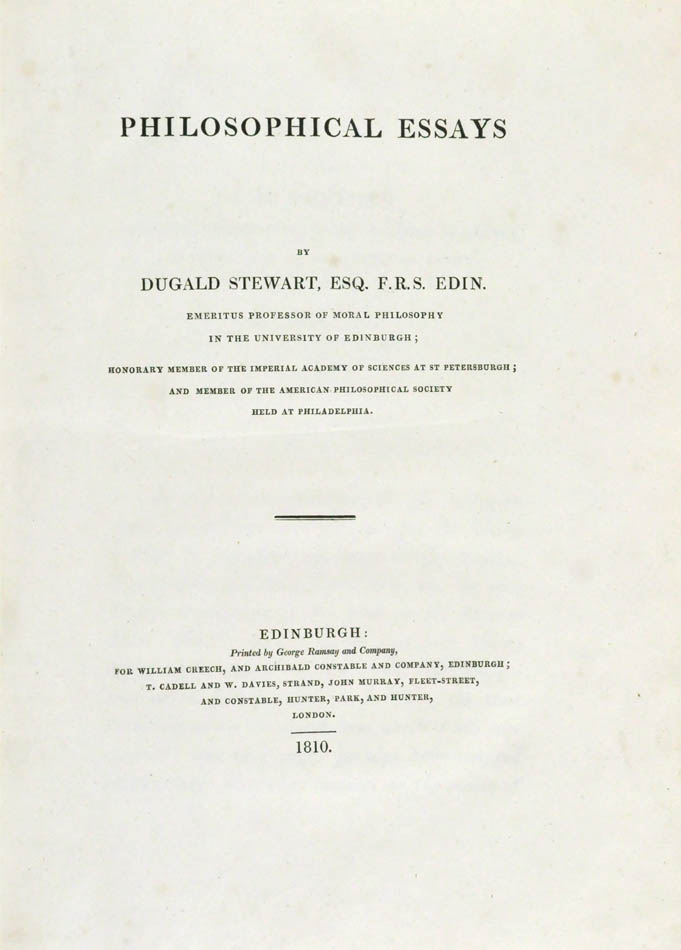 A very good copy of the first edition of this key work by a prominent representative of the Scottish Enlinghtenment, bound in contemporary half calf.