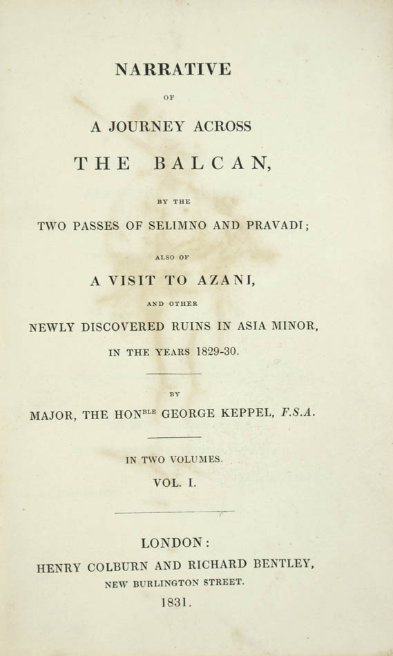 Keppel's second major journey, on which he visited Constantinople, Scutari and Smyrna, following that of his travels home overland from India