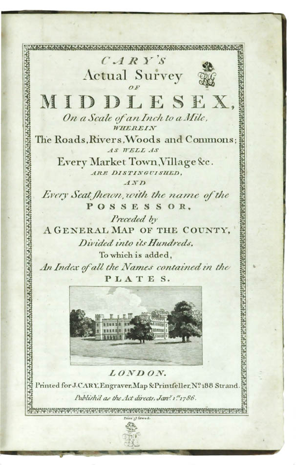 Rare. Only 2 copies of the first edition of Cary's survey of Middlesex are listed by ESTC: at the British Library and at the National Library of Scotland