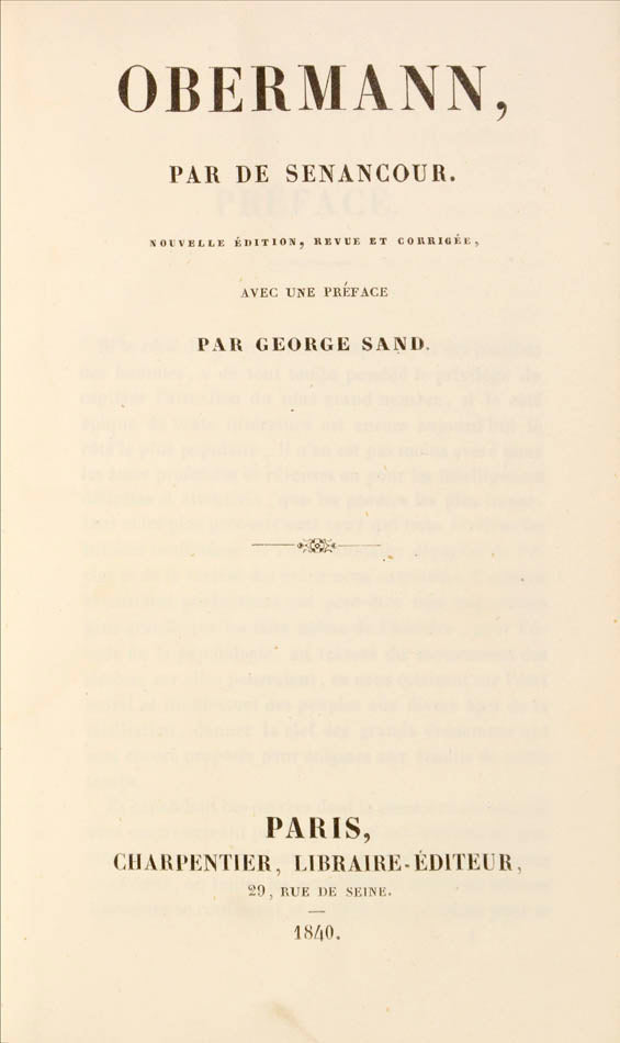 A fine copy of this revised & corrected edition with intro by George Sand, in contemporary green sheep by Khi of Moscow. A work ehcoing that of Rousseau.