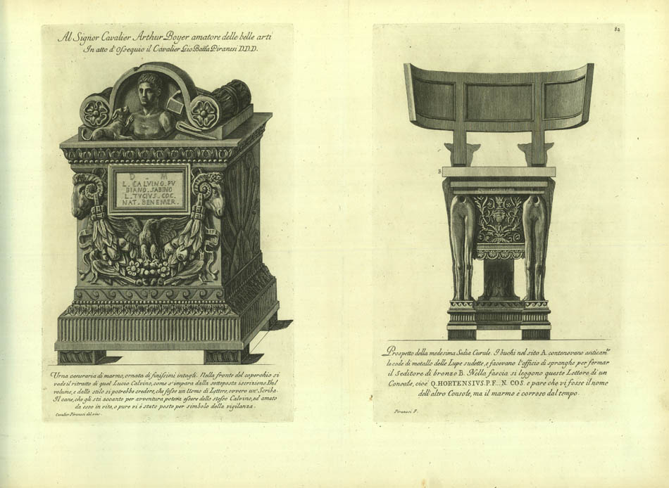 issued asplates from 1768, first appearing in bound form in 1778 as 'Vasi Candelabri Cippi Sarcofagi', probably compiled by Francesco Piranesi