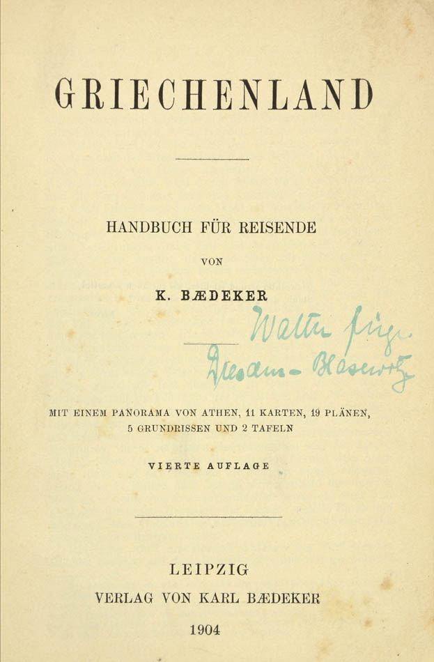 The fourth edition of Baedeker's Greichenland, published in Leipzig in 1904.
