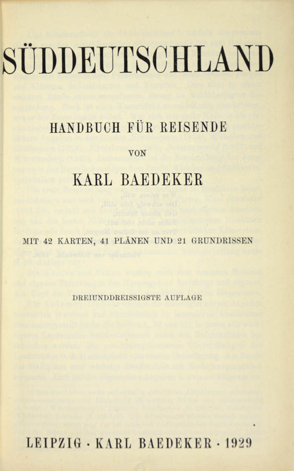 thirty-third edition of Baedeker's Suddeutschland, published in 1929.