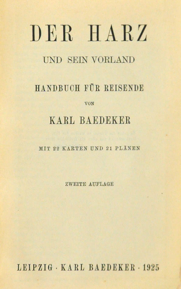 Second edition of Baedeker's Harz und Sein Vorland, published in 1925.