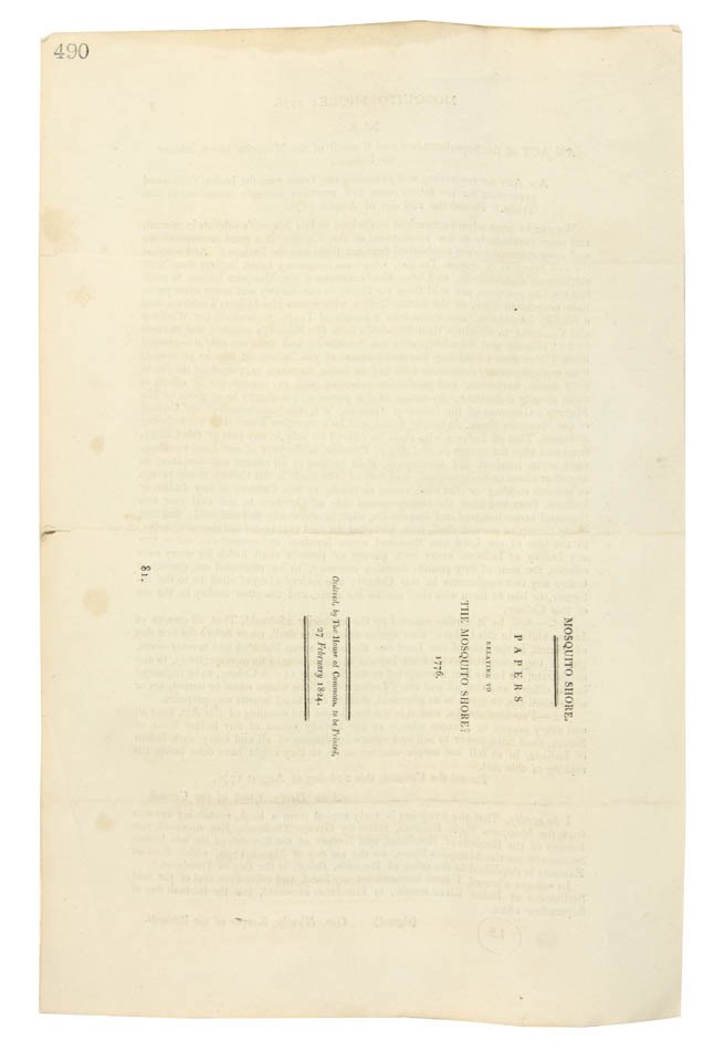 A parliamentary report concering the aboltion of slavery on the Mosquito Shore, a British protectorate, published in the run up to the Slave Trade Act 1824