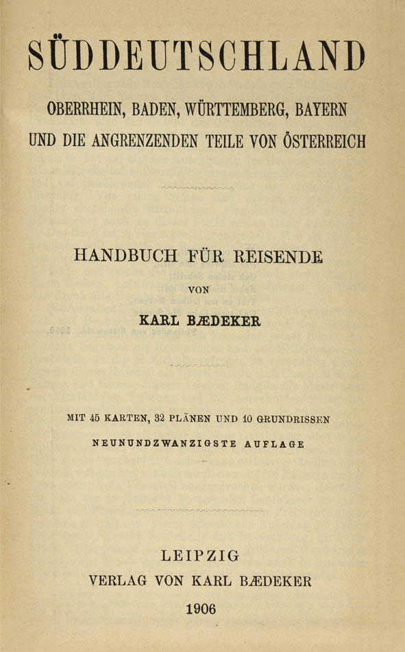 Twenty-ninth edition of this Baedeker guide book to Suddetschland.