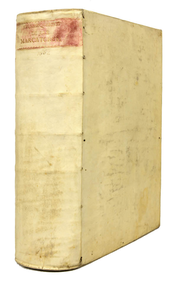 Very rare first edition of this legal treatise on trade and commerce. 2 volumes in one, folio, engraved allegorical frontispiece, Frankfurt, 1662.