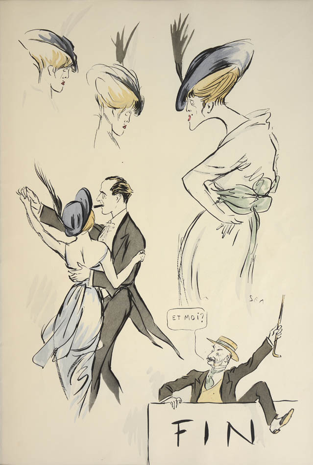 Lithograph hand-coloured in pochoir.