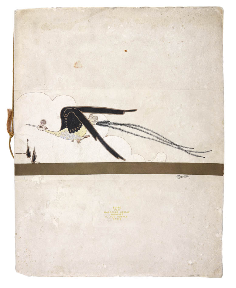 A beautiful, uncommon catalogue of hats created by the French milliner Marcelle Demay for her 1912 collection; 4 photographs, 2 pochoir plates, wrappers.