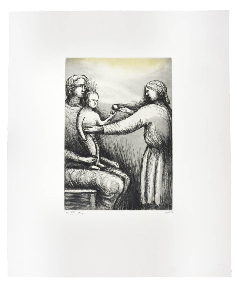 Henry Moore, Plate XXI, Mother and Child, 1983, etching, aquatint, and roulette printed in colours, signed by the artist, from the edition of 65, on Arches wove paper