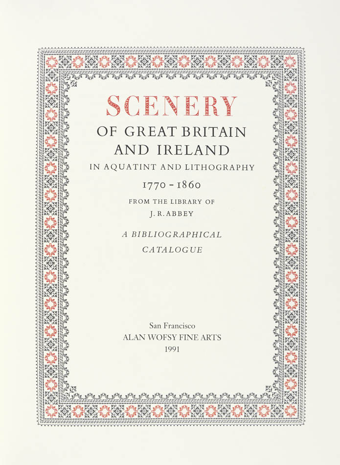 Reprinted from the 1952 first edition, a bibliographical catalogue of aquatints and lithographs from the library of J.R. Abbey.