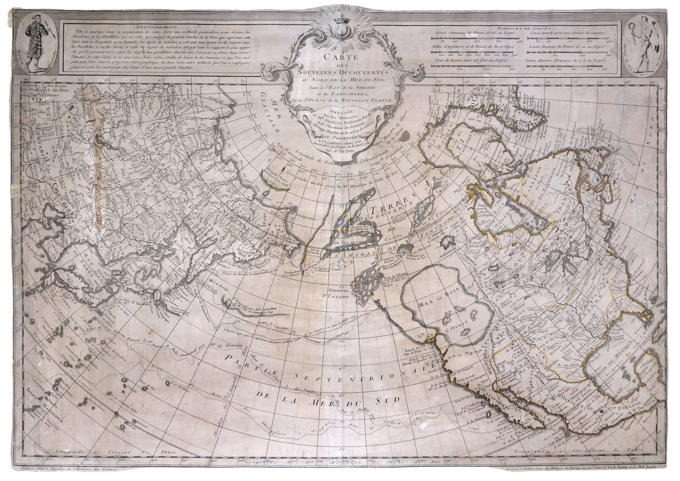 Carte des Nouvelles Decouvertes au Nord de la Mer du Sud, tant à l'Est de la Siberie et du Kamtchatka, Qu'a l'Ouest de la Nouvelle France