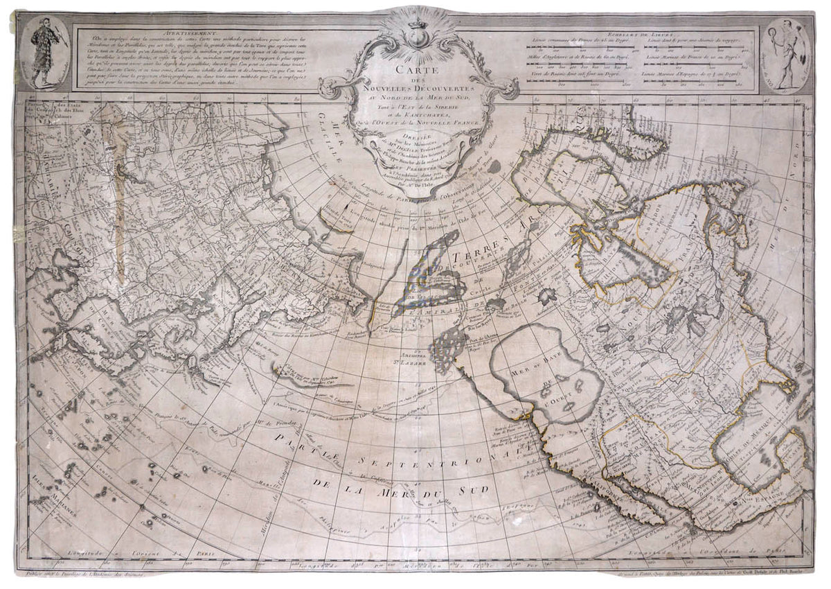Carte des Nouvelles Decouvertes au Nord de la Mer du Sud, tant à l'Est de la Siberie et du Kamtchatka, Qu'a l'Ouest de la Nouvelle France