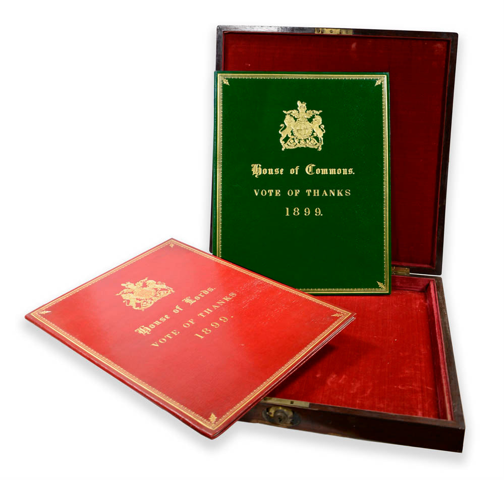 Printed on vellum and bound in the finest morocco, a tribute to the participants in the capture of Khartoum, including Kitchener, in the Nile Campaign 1896