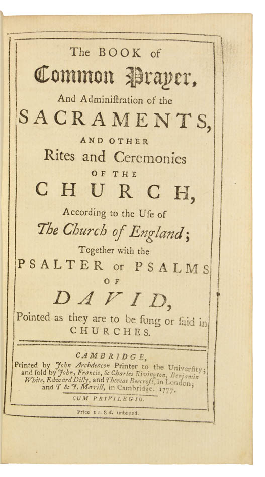 The Book of Common Prayer bound in contemporary red calf gilt, single Greek key panel, gilt edges.