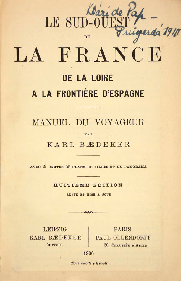 This title covers from Paris to Bordeaux, the Dordorgne and the Pyrenees.