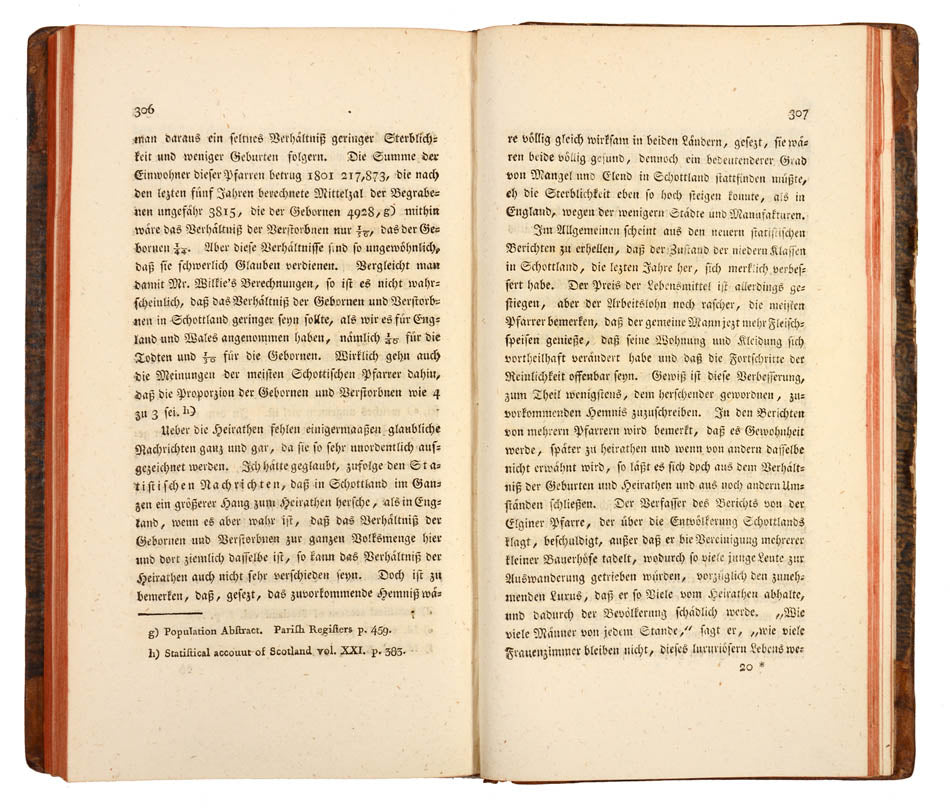 Rare first German edition and first translation into a foreign language of this important work by the father of Malthusianism.