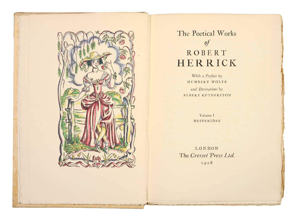 4 volumes, one of 750 sets, preface by Humbert Wolfe, frontispieces by Albert Rutherston, publisher's vellum, Cresset Press, 1928.