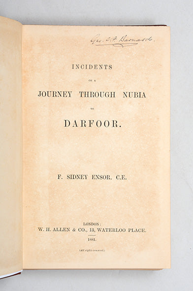 Ensor was engaged in the survey of Wady Milkh or the Inalienable Valley for the proposed line of a railway to Darfoor.