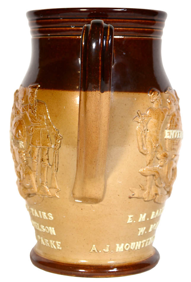 Fine ceramic jug commemorates the Emin Pasha Relief Expedition 1887-89 and Stanley along with his officers. The sides include a relief portrait of Stanley