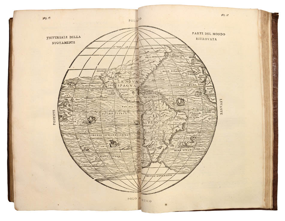 A handsome set in a contemporary Venetian binding. One of the earliest and most important collections of Voyages and Travels of the 16th century (Church).