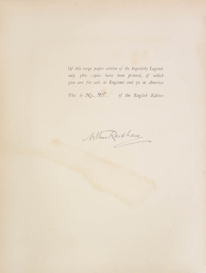 The limited large-paper edition limited to 560 copies signed by the artist Arthur Rackham of the classic legends of Thomas Ingoldsby.