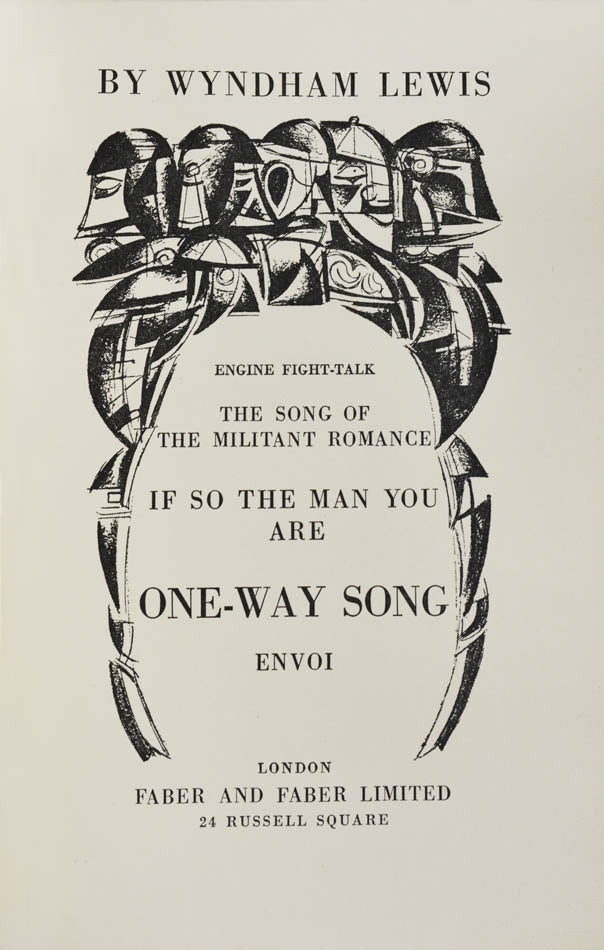 Inscribed first edition of this collection of satirical poetry by Wyndham Lewis, dedicated on the front free endpaper 'To Arthur Smith from Wyndham Lewis'.