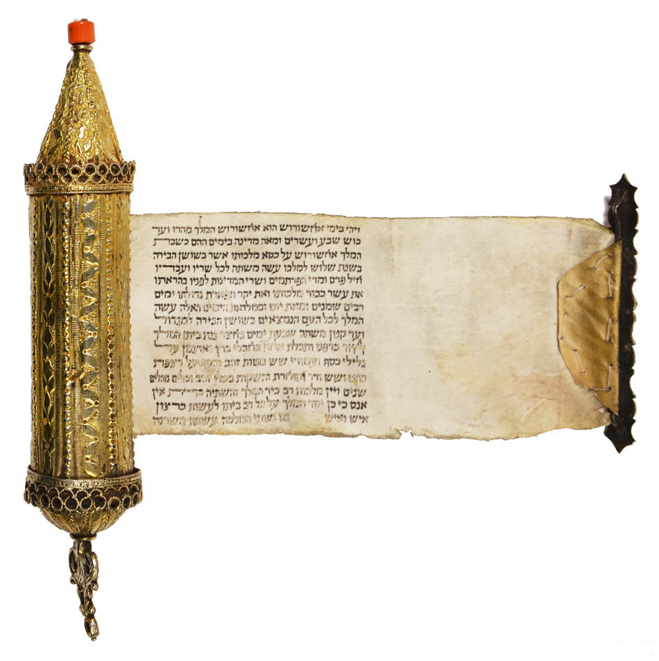 A fine 19th-century Esther Scroll from the Balkans, in a silver gilt case, in Hebrew Sephardic Script.