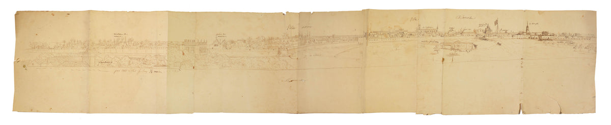 One of the earliest accurate views of Chennai (Madras) and possibly the first from the mainland, c.1746, by a French naval officer.