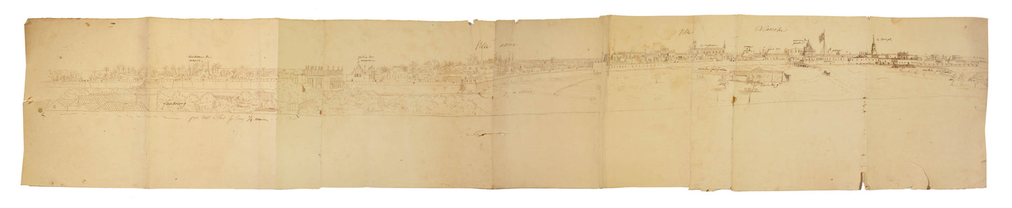 One of the earliest accurate views of Chennai (Madras) and possibly the first from the mainland, c.1746, by a French naval officer.