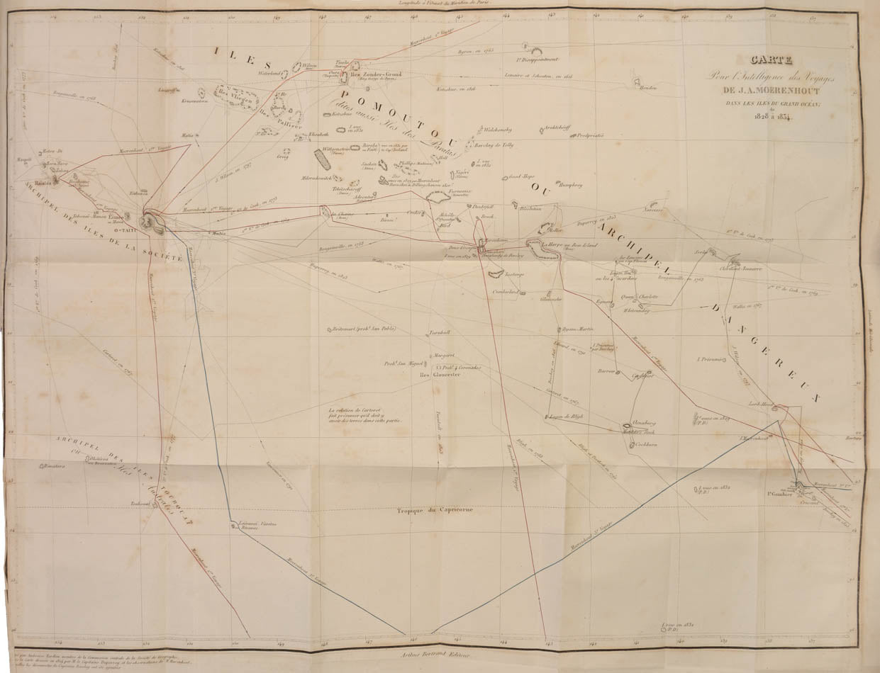 First edition of this scarce and important work on Tahiti. Morenhout was sometime US Consul in the Pacific Islands and French consul in Tahiti.