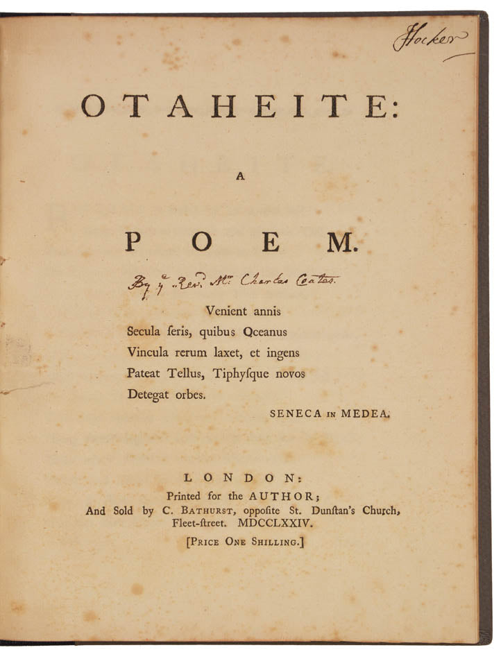 A rare poetic outburst occasioned by the return of Captain Cook from his first voyage.