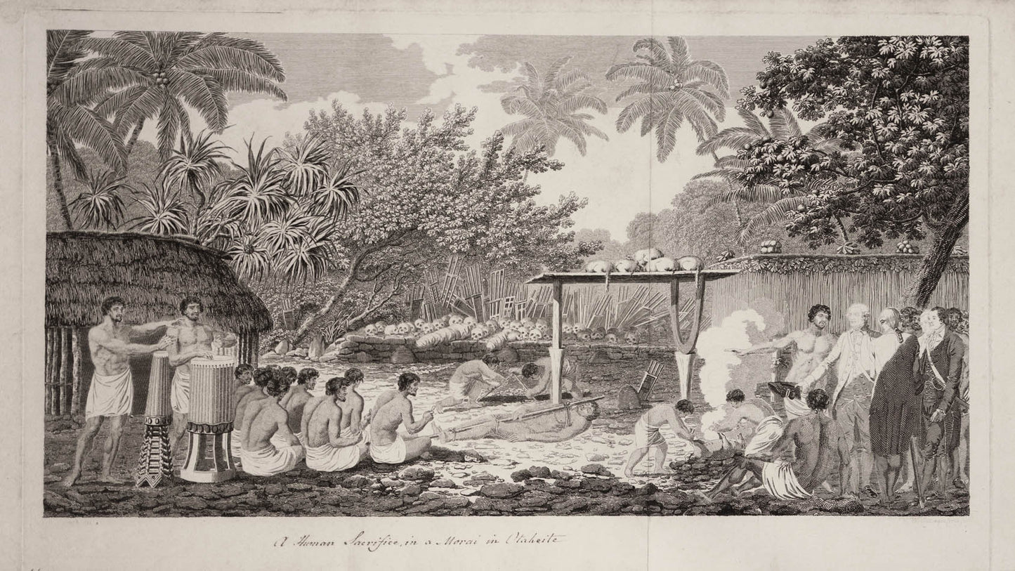 Four proof plates before letters. Early states of images from Cook's last voyage, showing scenes in Hawai'i, Tahiti, New Zealand and Alaska.