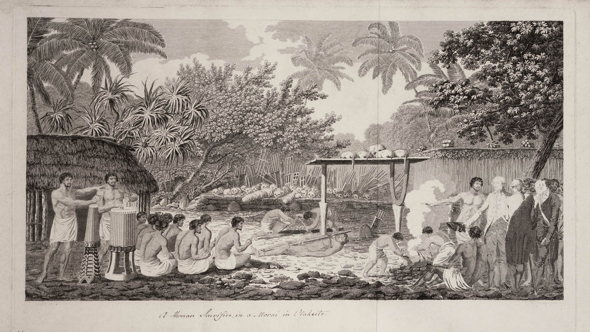 Four proof plates before letters. Early states of images from Cook's last voyage, showing scenes in Hawai'i, Tahiti, New Zealand and Alaska.