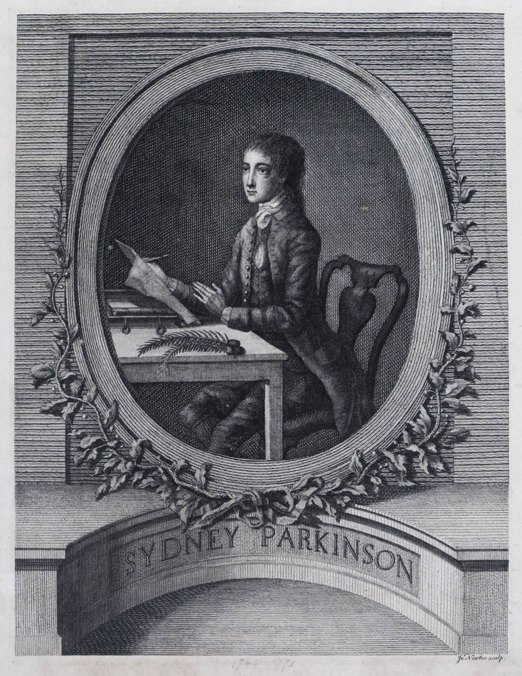 A fine engraved portrait of Sydney Parkinson, the artist who travelled on Cook's first voyage as part of Sir Joseph Bank's team.