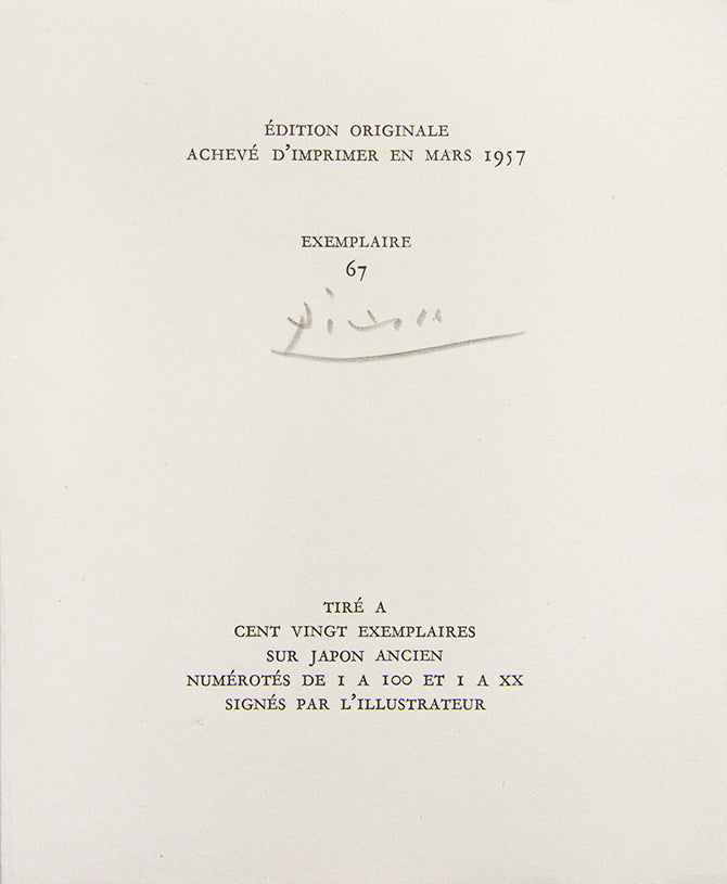 Limited edition, number 67 of 120 copies on Japon paper of Autre Chose, signed by and with colour drypoint frontispiece by Picasso.