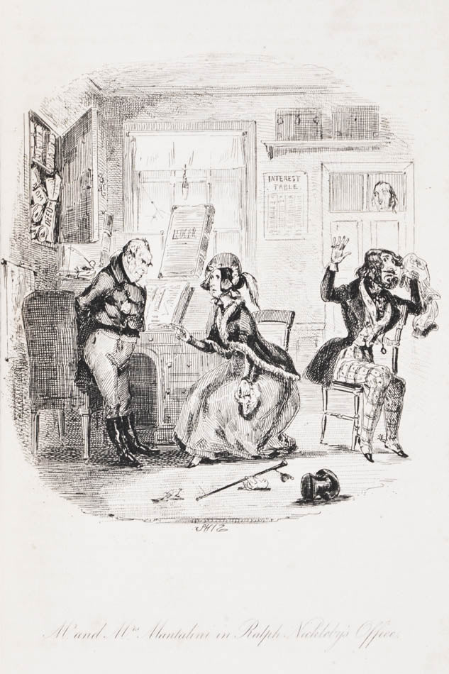 First edition in book form, first issue of Charles Dickens' The Life and Adventures of Nicholas Nickleby, in a handsome tan calf binding by Morrell.
