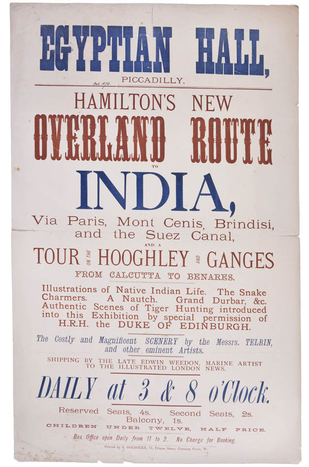 Rare broadsheet advertising an exhibition at the Egyptian Hall. The Egyptian Hall was a leading venue for exhibitions featuring original artwork.