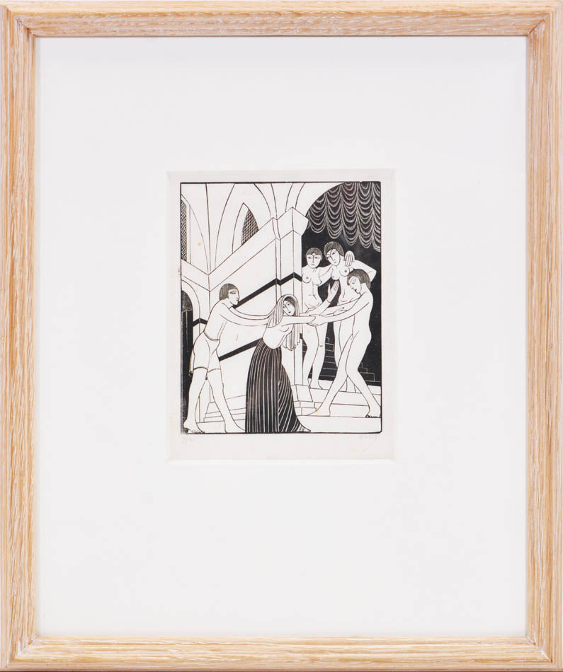 Created by Eric Gill for the Golden Cockerell Press edition of The Song of Songs (1925). This overtly erotic engraving is one of his best known designs.<br />