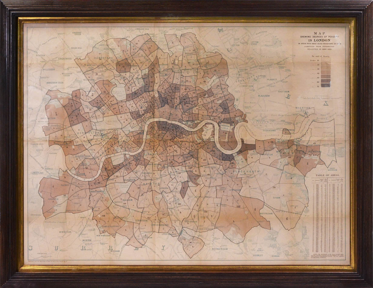 map extending west to east from East Acton to Homerton and north to south from Hampstead to Plumstead with the Appendix to Labour and Life of the People