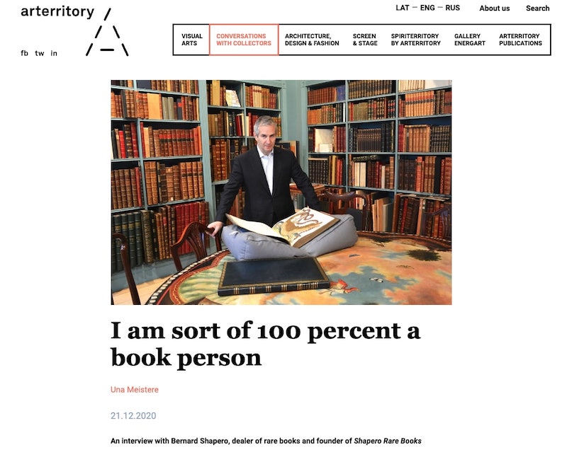 Arterritory - 'I am sort of 100 percent a book person' Shapero Rare Books