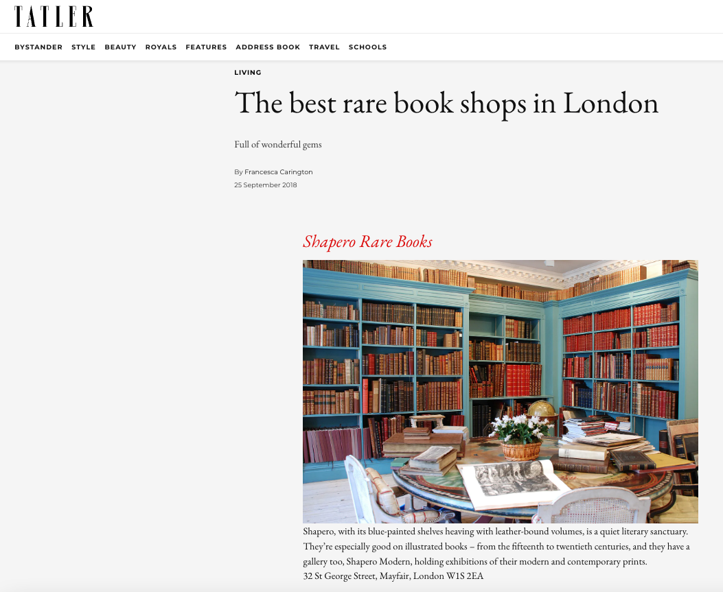 Shapero Rare Books and Shapero Modern feature in Tatler and Forbes Shapero Rare Books