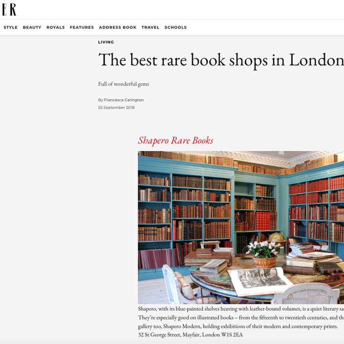 Shapero Rare Books and Shapero Modern feature in Tatler and Forbes Shapero Rare Books