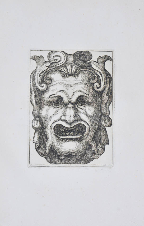 Rare. Strong impressions of etchings of grotesque masks, after original designs by the Italian (Roman) artist and engraver Aloisio Giovannoli.
