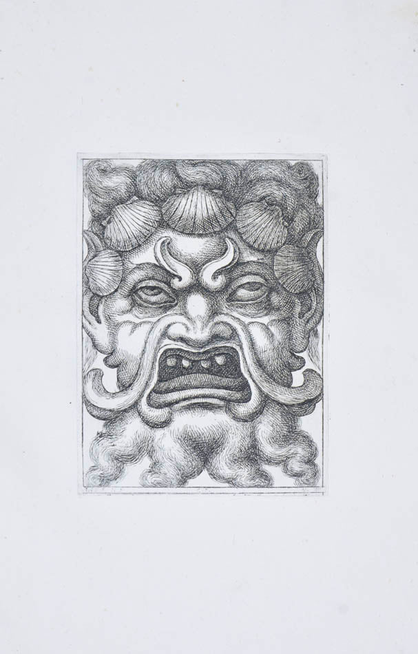 Rare. Strong impressions of etchings of grotesque masks, after original designs by the Italian (Roman) artist and engraver Aloisio Giovannoli.