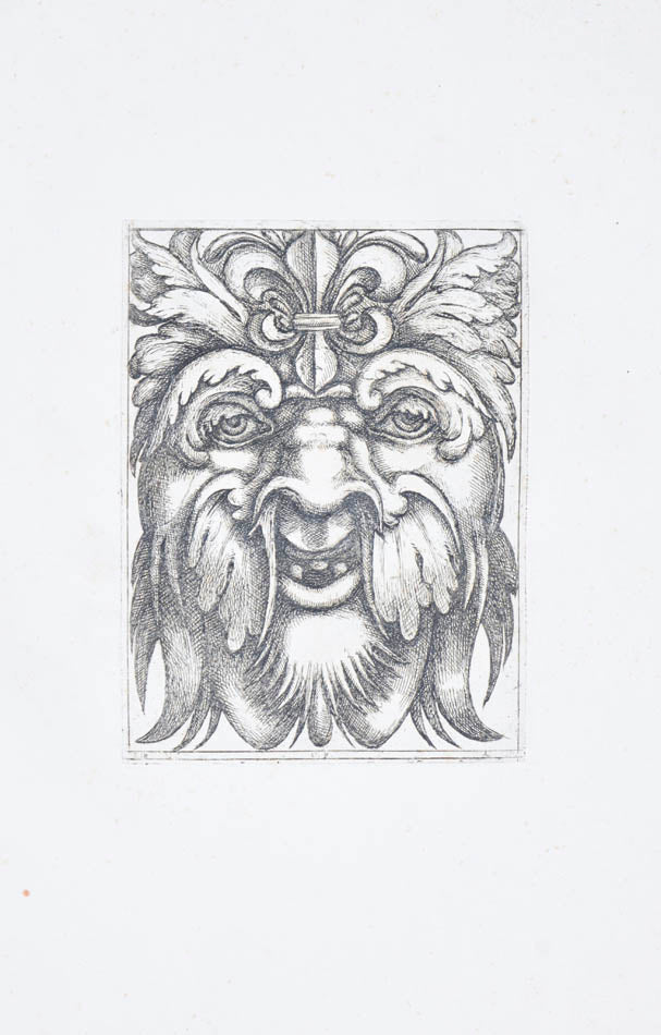 Rare. Strong impressions of etchings of grotesque masks, after original designs by the Italian (Roman) artist and engraver Aloisio Giovannoli.