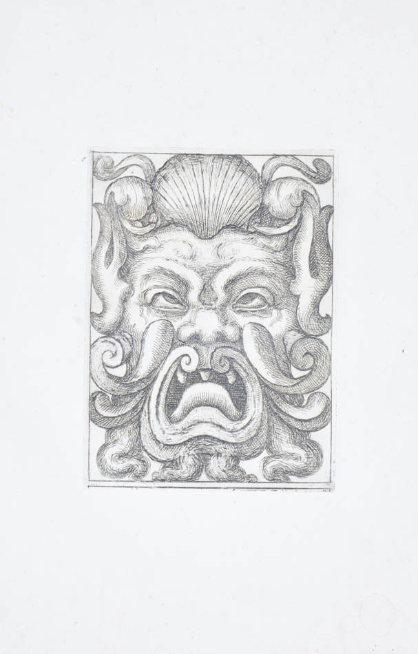 Rare. Strong impressions of etchings of grotesque masks, after original designs by the Italian (Roman) artist and engraver Aloisio Giovannoli.