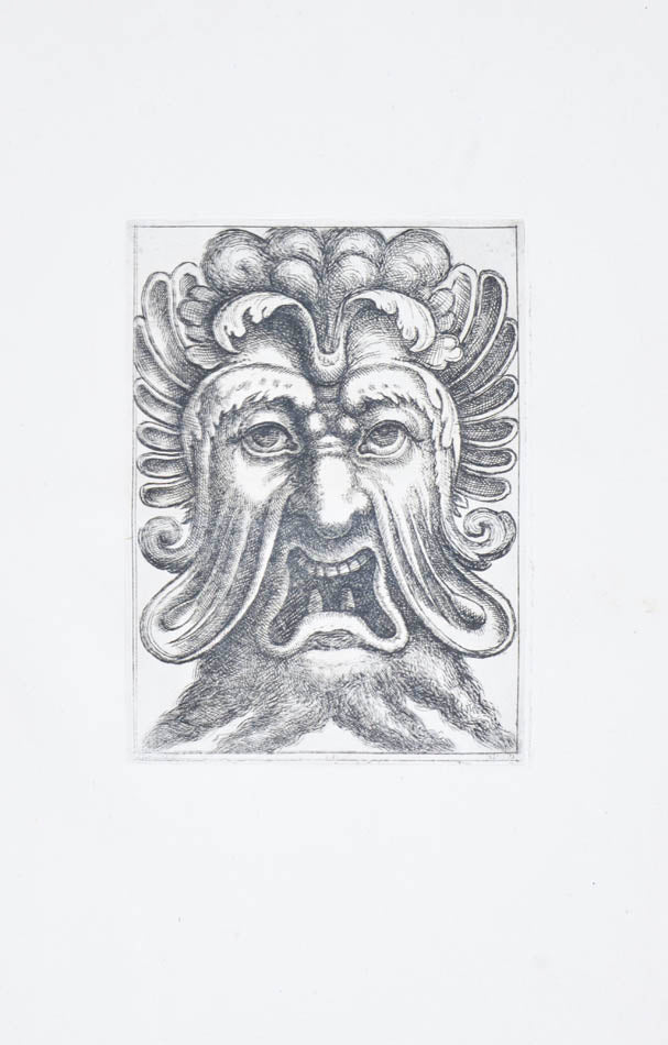 Rare. Strong impressions of etchings of grotesque masks, after original designs by the Italian (Roman) artist and engraver Aloisio Giovannoli.