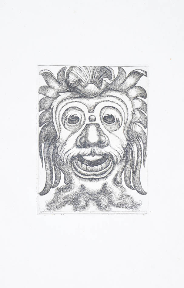 Rare. Strong impressions of etchings of grotesque masks, after original designs by the Italian (Roman) artist and engraver Aloisio Giovannoli.